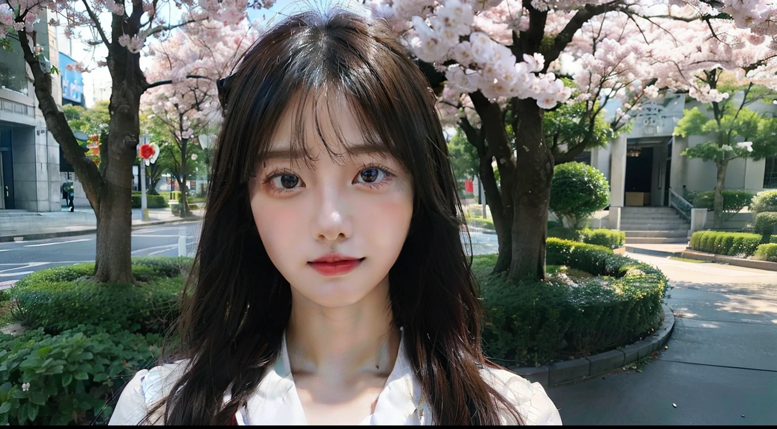 High school students、独奏、girl with、a sailor suit、cherry trees、The upper part of the body、kawaii faces、Beautiful eyes、masterpiece、top-quality、realisitic、(A hyper-realistic), (illustratio), (hight resolution), (8K), (ighly detailed), (The best illustrations), (beatiful detailed eyes), (top-quality), (ultra-detailliert), (masterpiece), (wall-paper), (详细的脸)