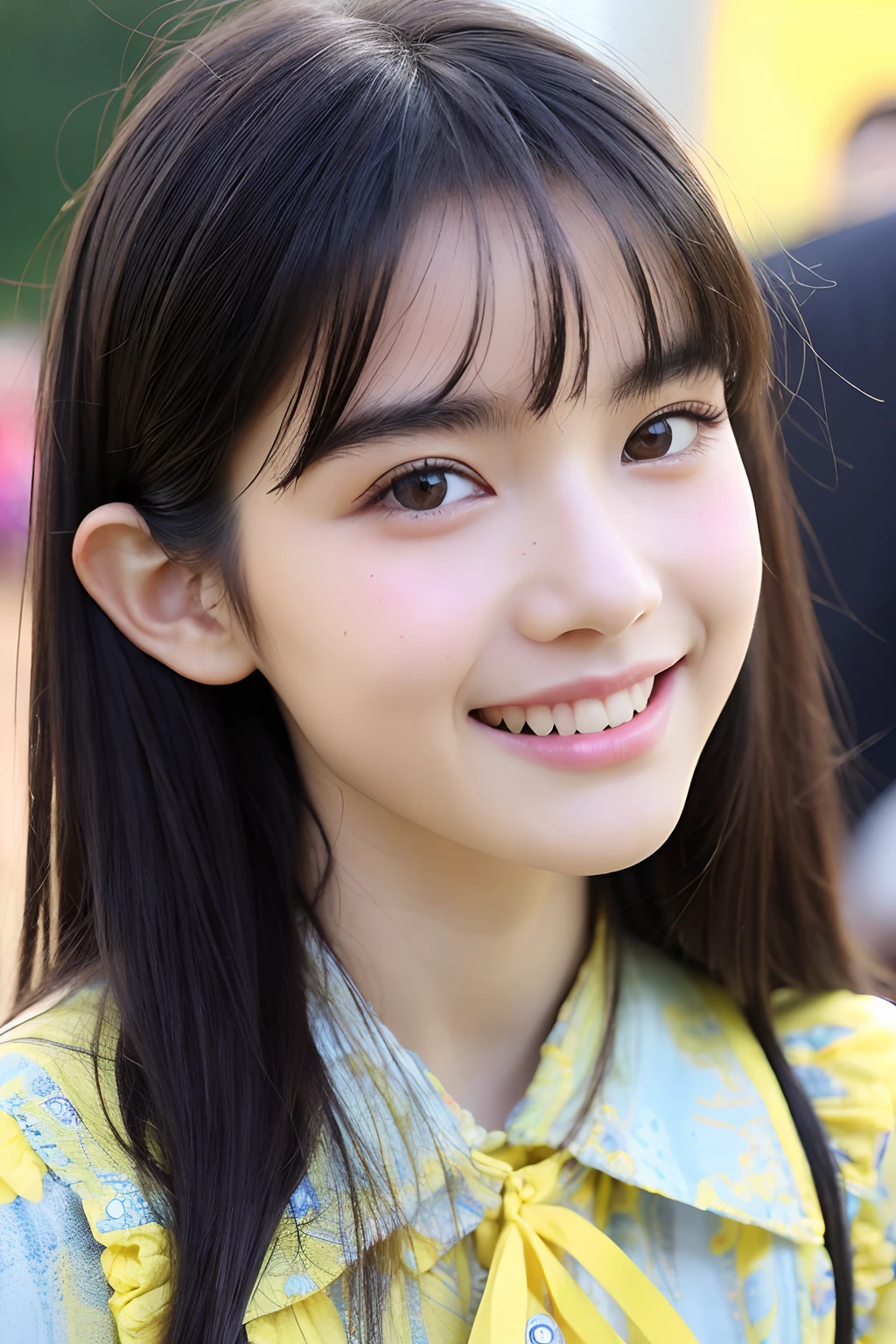 (High resolution:1.3), (16k, Photorealistic, Raw photo, Best image quality: 1.4), Japanese, (One Girl), Beautiful Face, (A vivid face), (Black-haired、Long Hair:1.3、bangs:1.2), (Black Eyes 1.3), Beautiful Hairstyles, Realistic eyes, Beautifully detailed eyes, (Realistic Skin), Beautiful skins, attractive, 超A high resolution, Surreal, High detail, Golden Ratio, Highly detailed cute girl,(20-year-old)