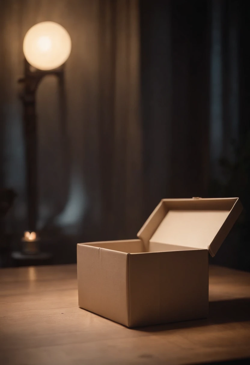 A box is placed on the table, The box is covered with a block of cloth, under moonlight