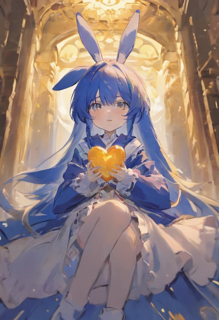 Klein blue clothes,Holding the rabbit,having fun,Love to play games, Sleep and eat dessert,Works of masters