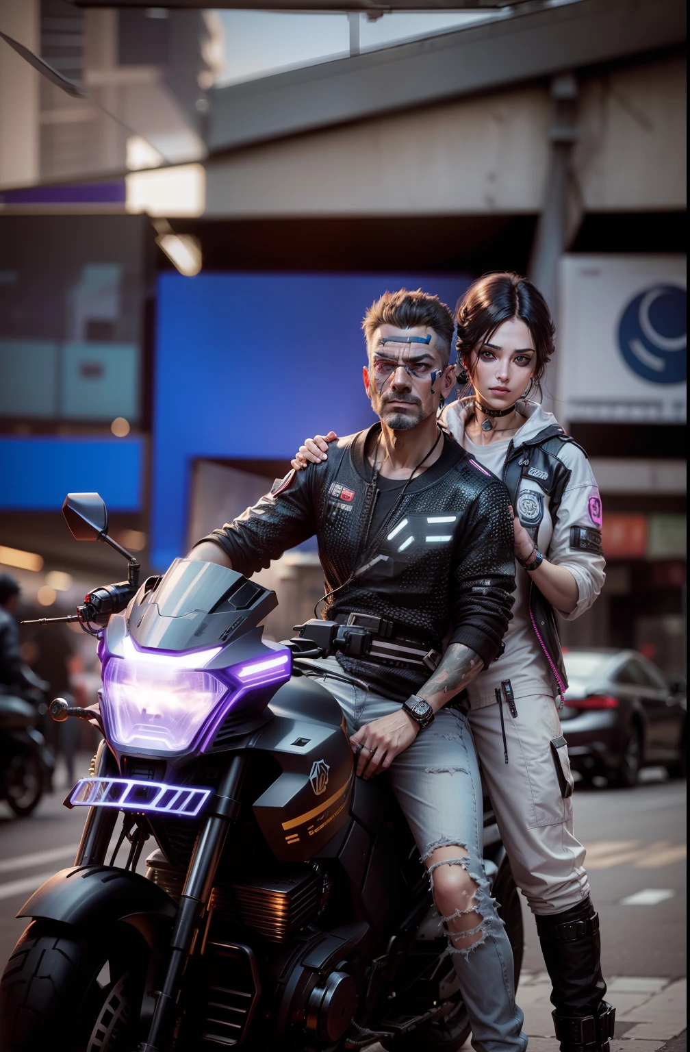 Change background cyberpunk, realistic face, 8k, ultra realistic