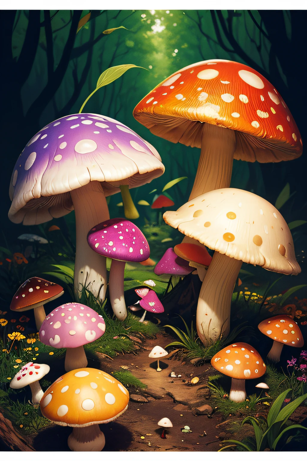 (​masterpiece、top-quality、top-quality、Beautifully Aesthetic:1.2)、(Fantastic and iridescent cute mushrooms)、ighly detailed、(Fractal Art:1.3)、colourfull、highestdetailed