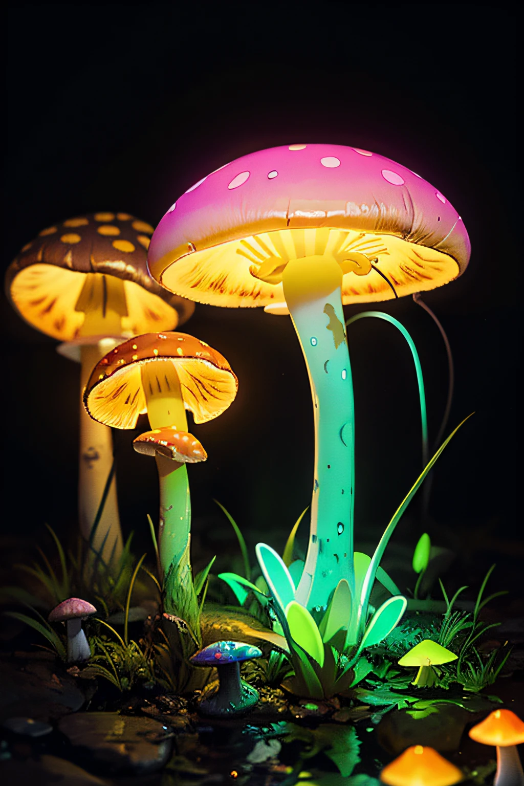 (masterpiece、top-quality、top-quality、Beautifully Aesthetic:1.2)、((Fantastic and colorful glowing glowing neon mushrooms))、ighly detailed、colourfull、highestdetailed