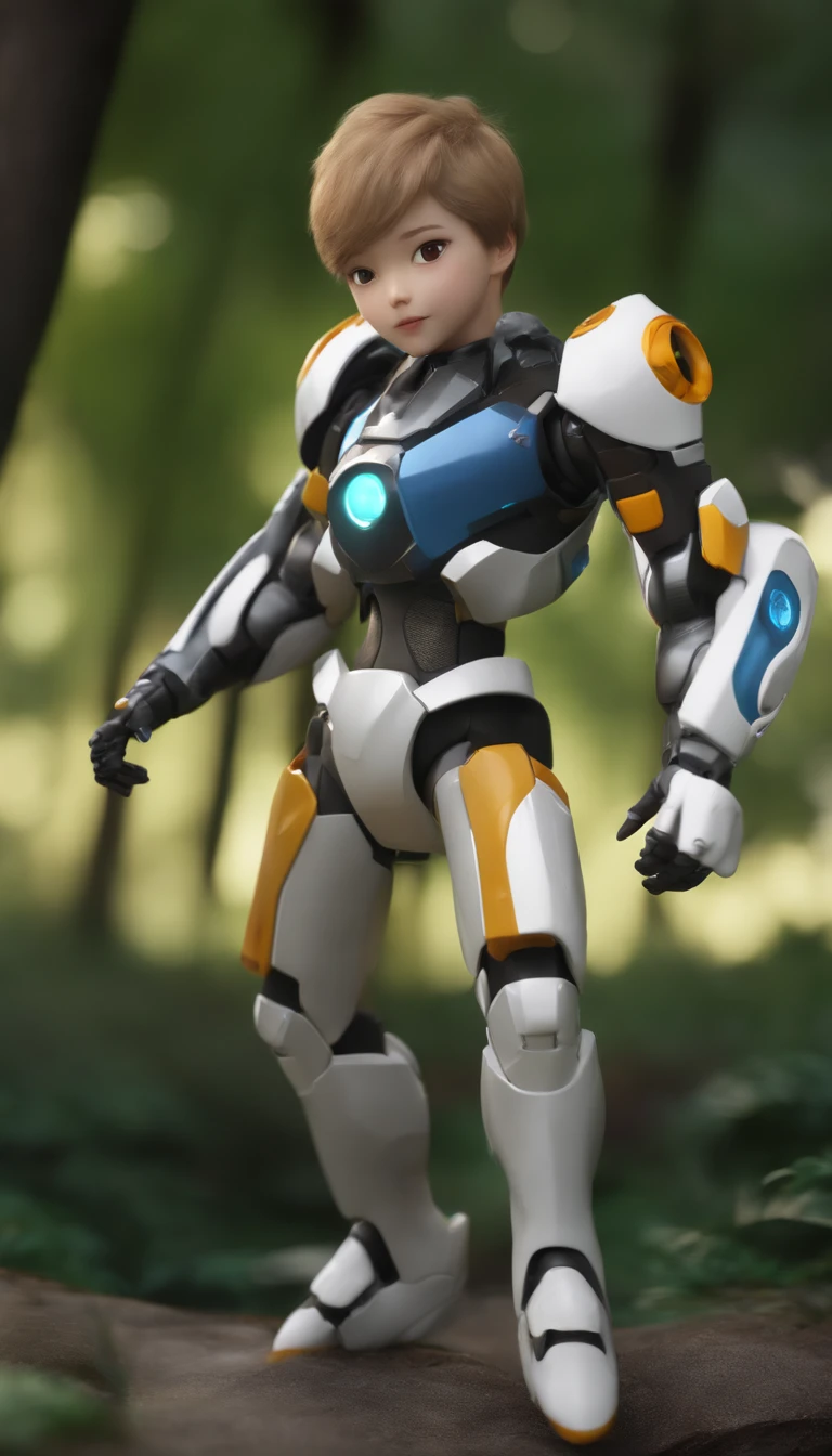 (Extremely detailed CG Unity 16k wallpaper:1.1), (Noise Removal Strength: 1.45), (tmasterpiece:1.37), Side lighting, Lifelike texture, Blue-haired boy, From behind, Look at the enchanted forest that is getting darker and darker, Cute style, small, Big head, ((Q version)), Pokémon style, Machine style, Cinematic texture, figure, Pokémon, 电影灯光, Heavy robotic arm, Mechanical belly, mechanical leg, mechanical leg, Mechanical sensation, The background surrounds lightning, Spinning, Colorful lightning, Cool, Clean white background, Premium color, Full body 3D model, Action, trendy blind box toys. (fill body:1.2), tchibi, 3D rendering of, Ray tracing, god light, Sparkle, Glowing light, hyper HD, Award-Awarded
