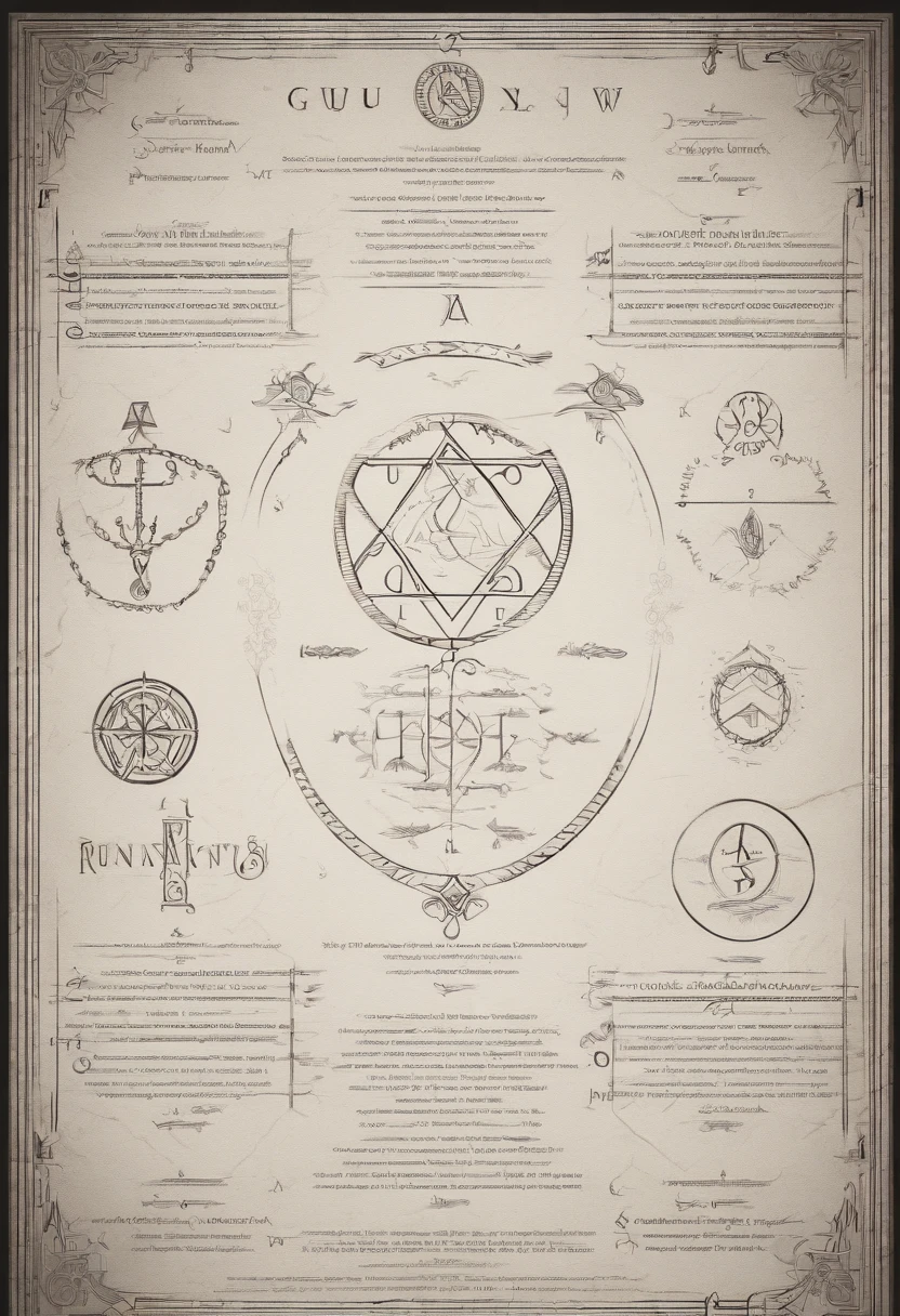 letters A, U, Z, O, V on a white cloth, styled as sinister occult nordic runes, blueprint style with dark background and light outlines