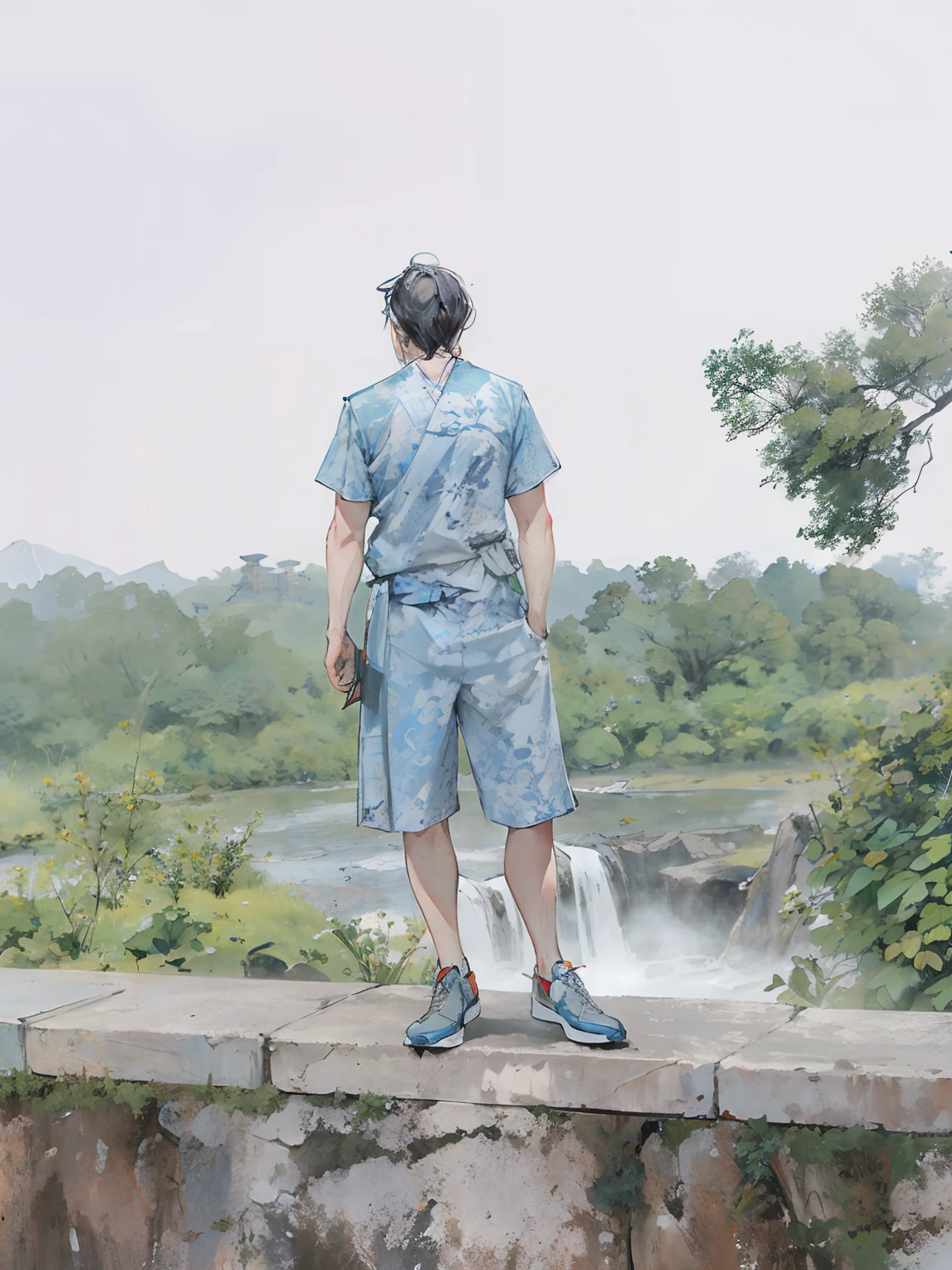(tmasterpiece),((A high resolution)), ( ((top-quality)), ((super-fine)), ((Ultra Fine CG)),A woman stands in front of a Chinese phoenix,A lot of cold air surrounds around, Sky blue phoenix,Rocks,the woods,Long shot(LS)