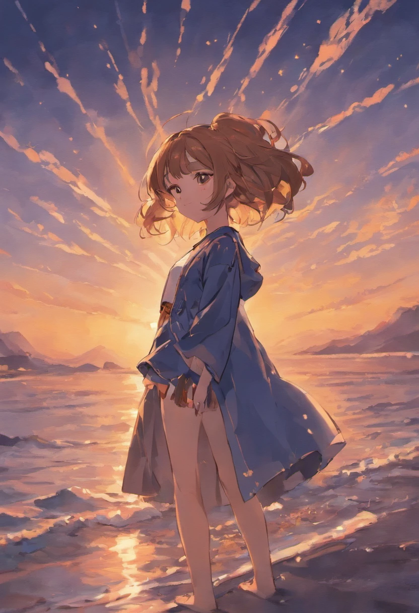 cabelos preto e longos,20-year-old girl ,with brown eye,wearing a blue,Take a walk by the sea