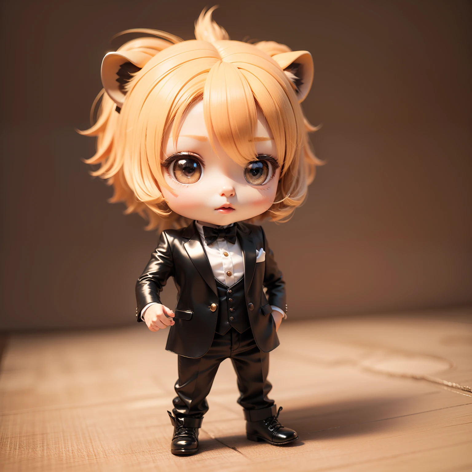 Cute Baby Chibi Anime,(((chibi3d))) (best quality) (masterprice)、Anthropomorphic lion、Standing、tuxedo、