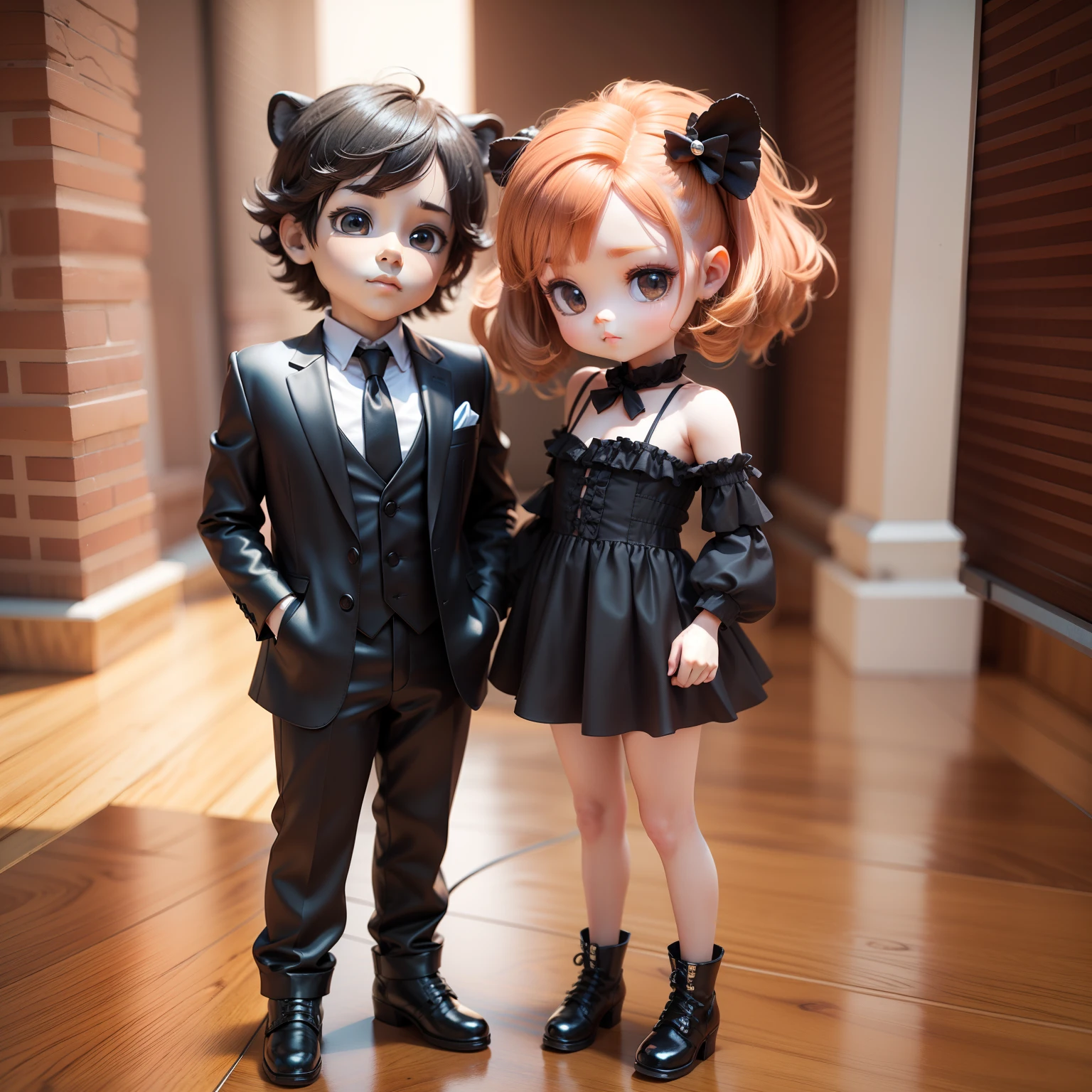 Cute Baby Chibi Anime,(((chibi3d))) (best quality) (masterprice)、Anthropomorphic lion、Standing、tuxedo、