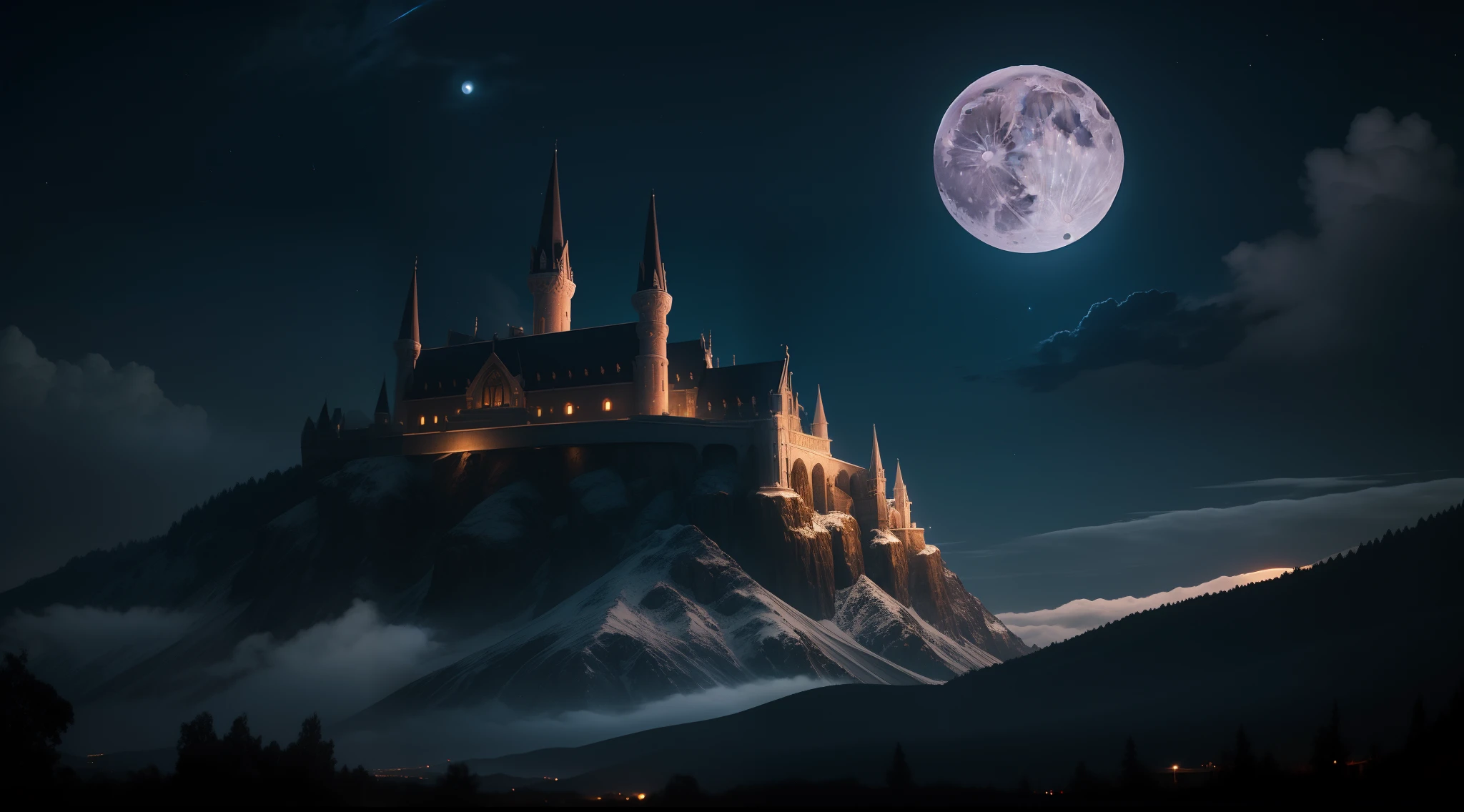 Full moon night sky, (Photorealsitic: 1.4), Fantastical, top-quality, ​masterpiece, ultra-detailliert