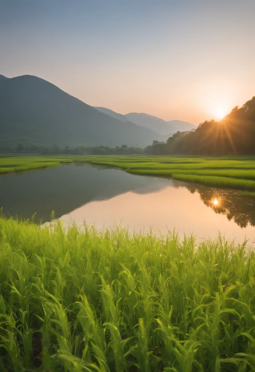 A beautiful young woman transforms the landscape into lush, Verdant Gangnam town. The rice fields stretch endlessly, Their mirrored surfaces reflect the sun's golden rays. Villagers, Leaning towards the field with rhythmic precision. The nearby river flows gently, Its water sparkles like a ribbon of liquid sapphire. Art easels stand on wildflower meadows, So that she can enjoy the perfect view of the sunset behind the mountains in the distance. Fireflies dance like living stars, Throw their soft, Enchanting glow spreads throughout the landscape.