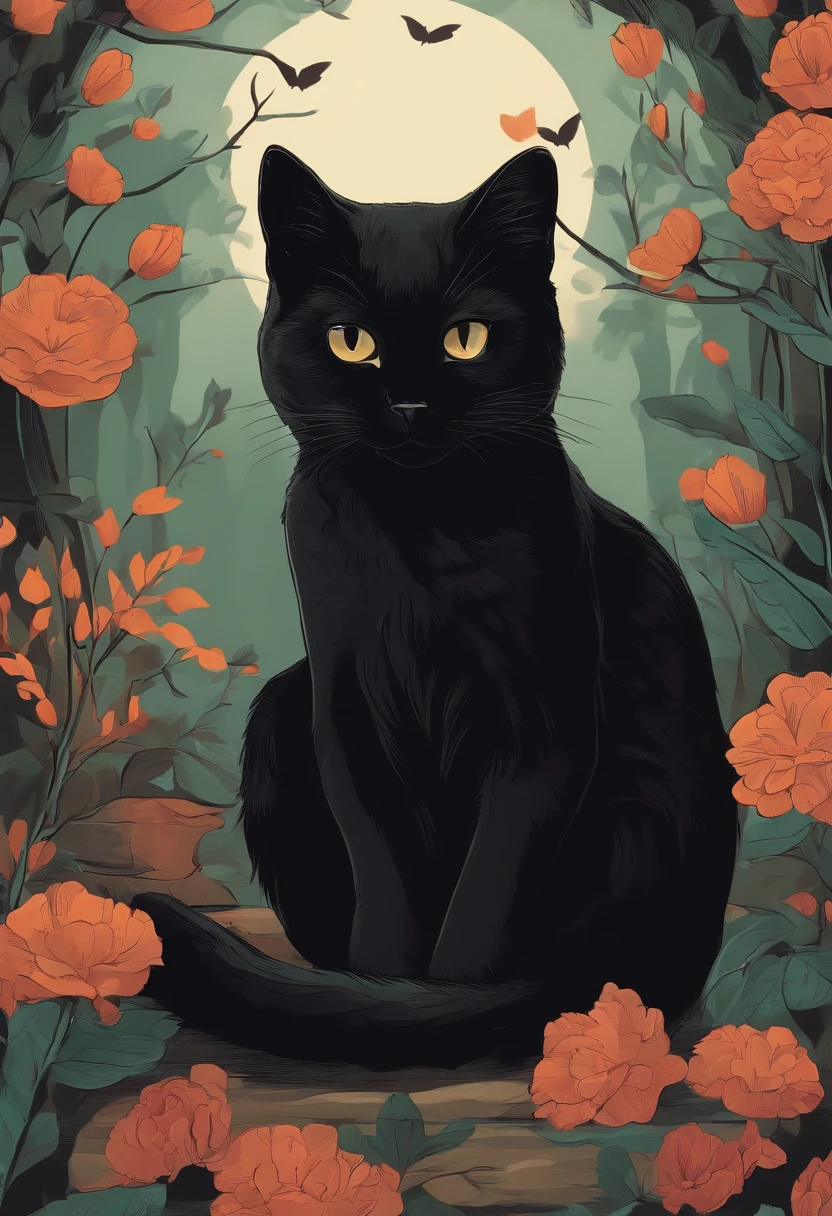 Little black cat illustratio desolate kawaii