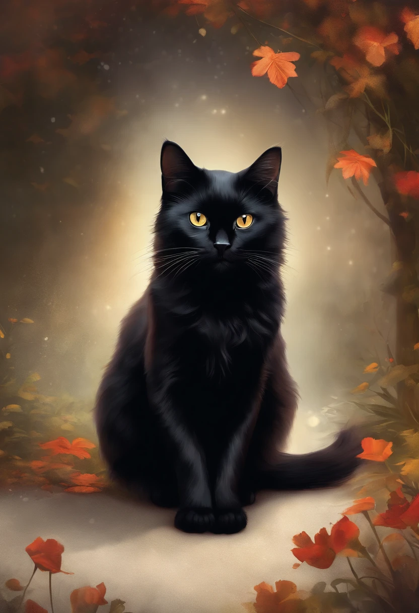 Black cat　Has a small　illustratio　Clear Background
