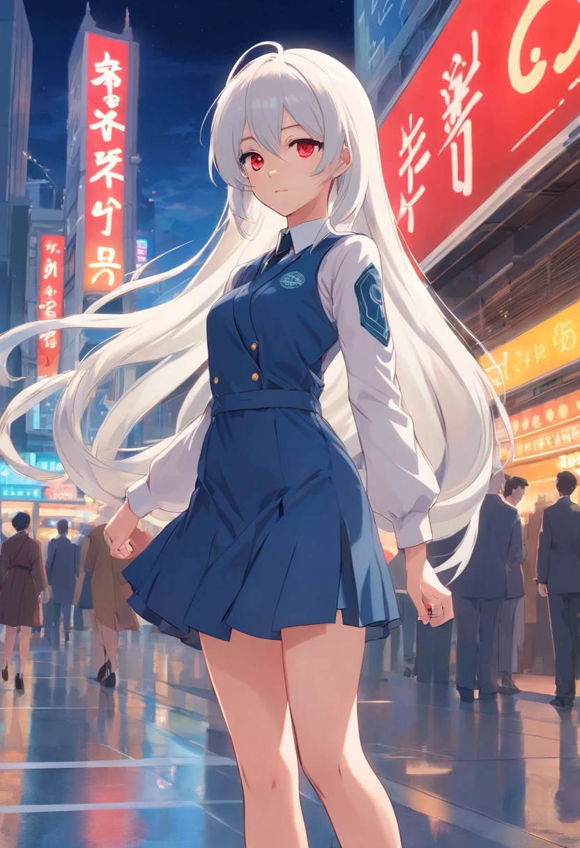 best qualtiy，超高分辨率，1girl，Female clergy，Clergy dress，adolable，（Kpop idol），（aegyo sal：1），（long  white hair：1），（（Red eyes）），It looks like in front of the audience，full bodyesbian，facing the front there，highly detailed exquisite fanart, Great character design，anatomy correct，highly detailed character，Stiletto heels，Bare legs