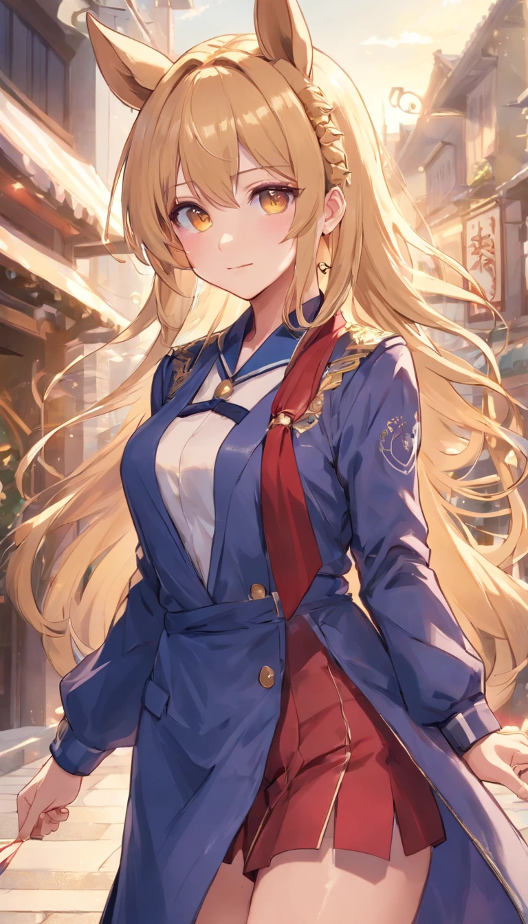 girl with,femele,a beauty girl,(solo person),hightquality,Top image quality,ssmile,爆乳((whaite hair)),a sailor suit,black trench coat,Athletic Sneakers,JK school uniform,Denim Short,(Midhair),(oblique bangs),(Thigh tie),is standing,(Fold your hands at the waist),stadio,夏天,Eventide,GenshinImpact,Azure Route,Radio Woman,maniac,Secondary illness,pixiv,Exquisite and detailed facial features,(Delicate Hair Depiction),Gorgeous light and shadows,Ultimate HD Face Depiction,4k画质,Super masterpiece,Description of delicate hands,Clear 5 fingers,Color,(Coloring in lots of colors),Detailed picture,delicate portrayal of facial features,Delicate Hair Depiction,{Delicate Eye Depiction}, Eyes and faces with detailed,Delicate hand depiction,(Gorgeous light and shadows),Beast ears,(On the head are horse ears),Golden Eyes,golden pupils,golden pupils,((Horse ears)),(Left earring),Horse Racing Girl,(There is a horse's tail on the back),Very delicate details,Fine finger details,A4 Waist,cocked ass,Childlike big breasts,a beautiful girl with white hair,Horse Racing Girl_Rudolph's Symbol,nffsw_Nero