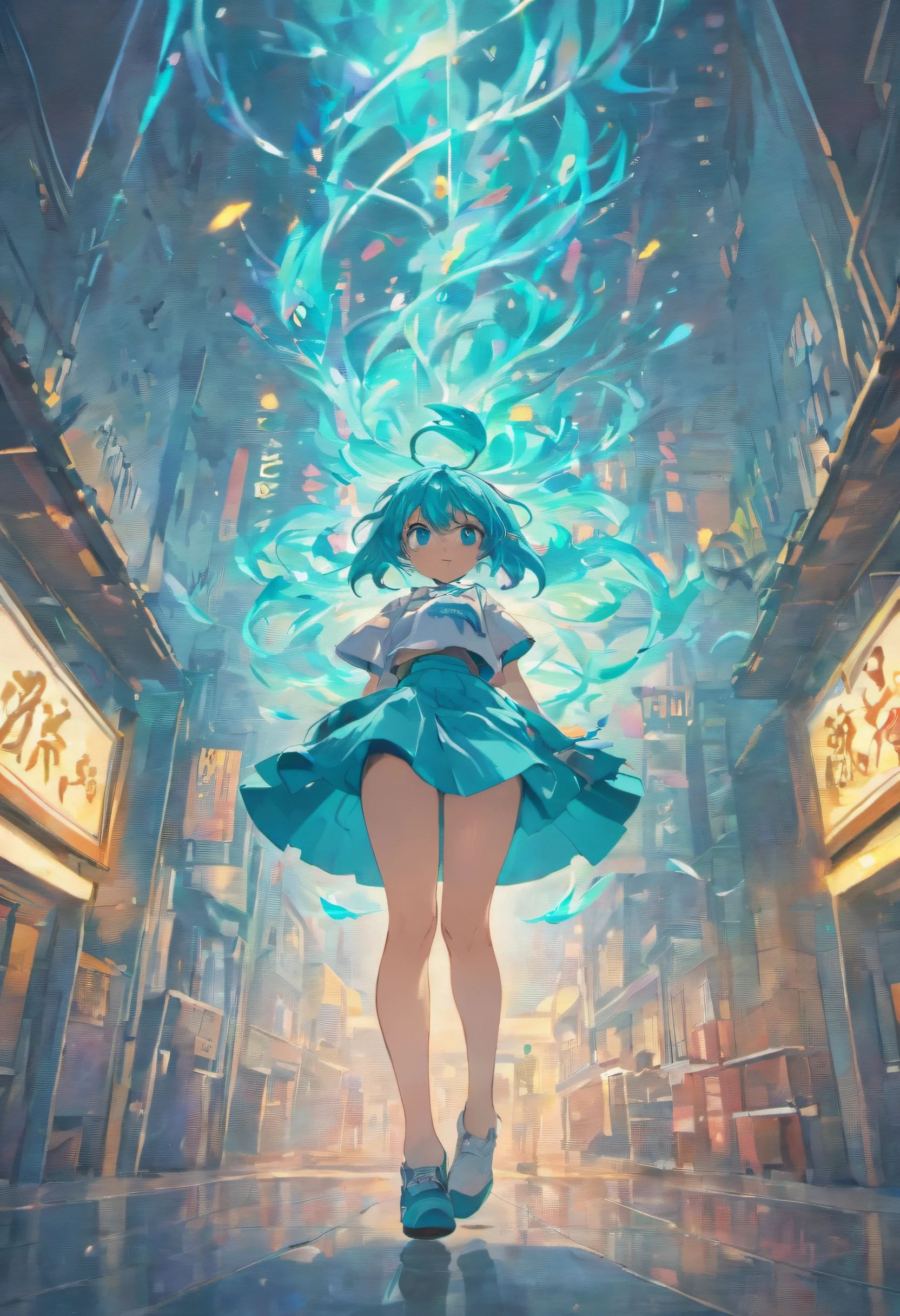 Cyan hair,short skirt,vivaciousness,adolable