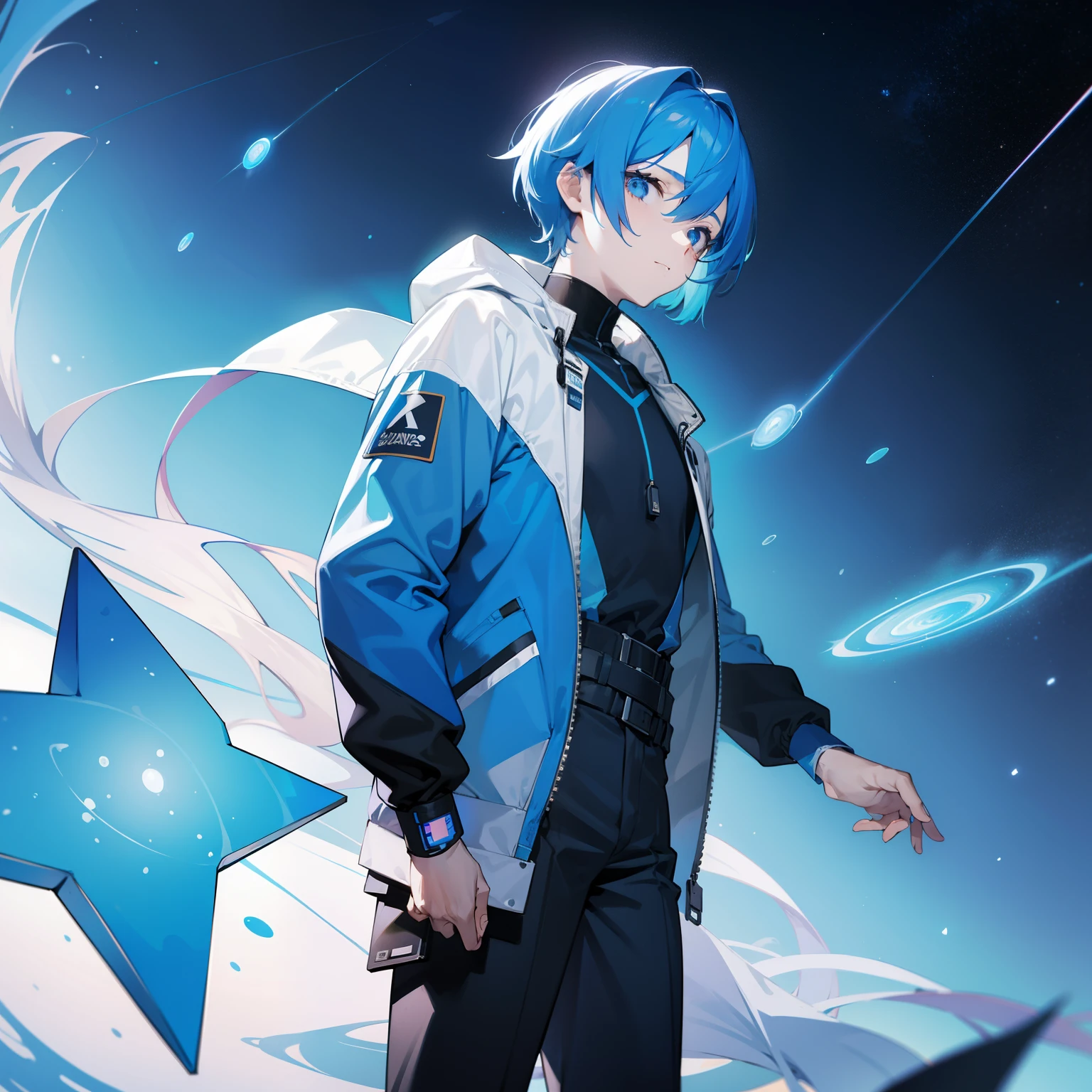 Near future、dash、Blue gradient hair、Colorful suit、adult lady、1 persons、Strange story、cosmic space