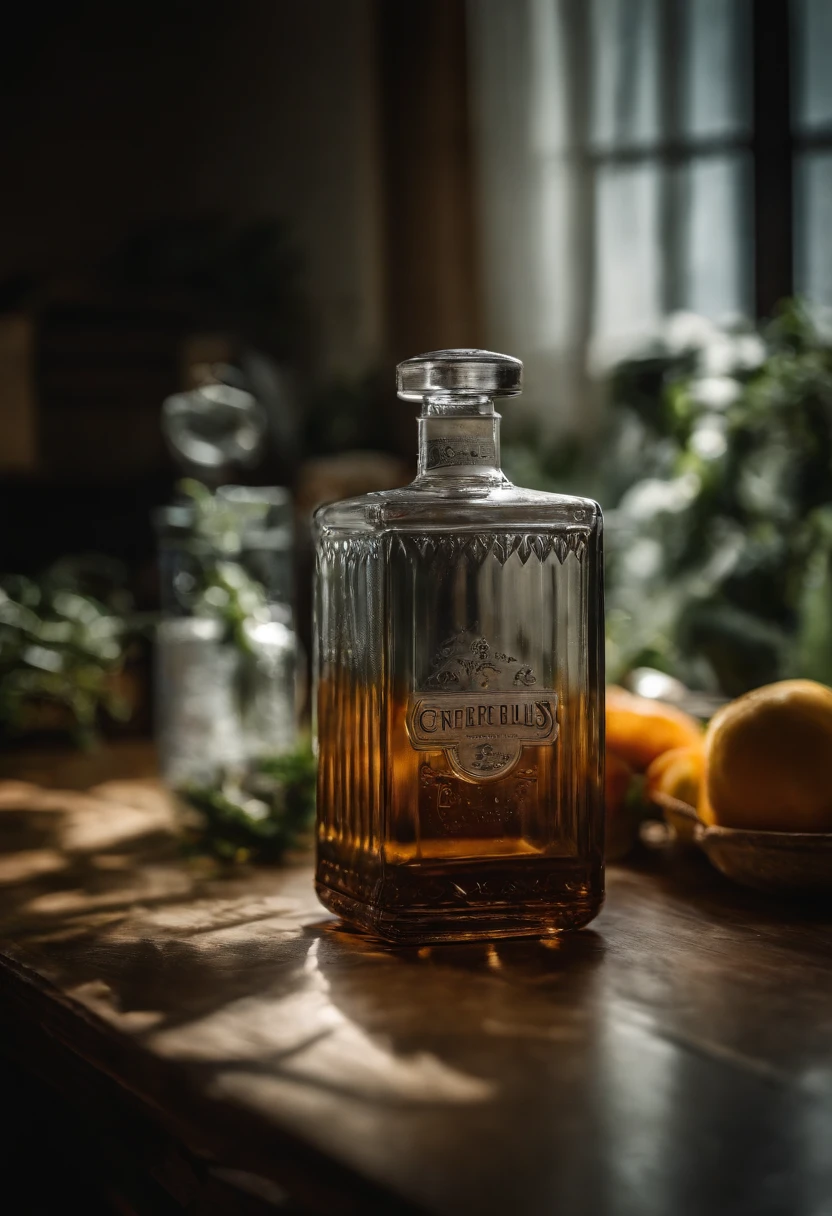There is a large glass bottle in the middle,Great ideas,Cinematic color