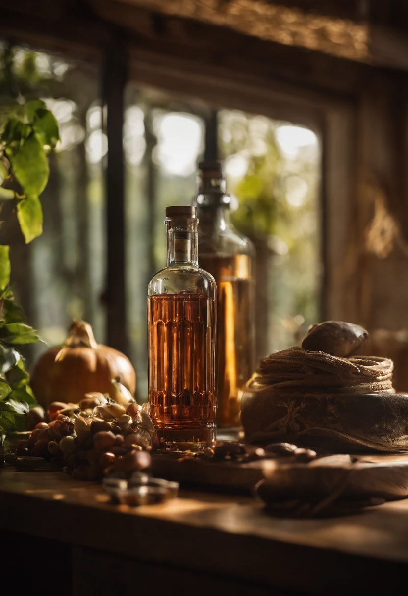 There is a large glass bottle in the middle,Great ideas,Cinematic color