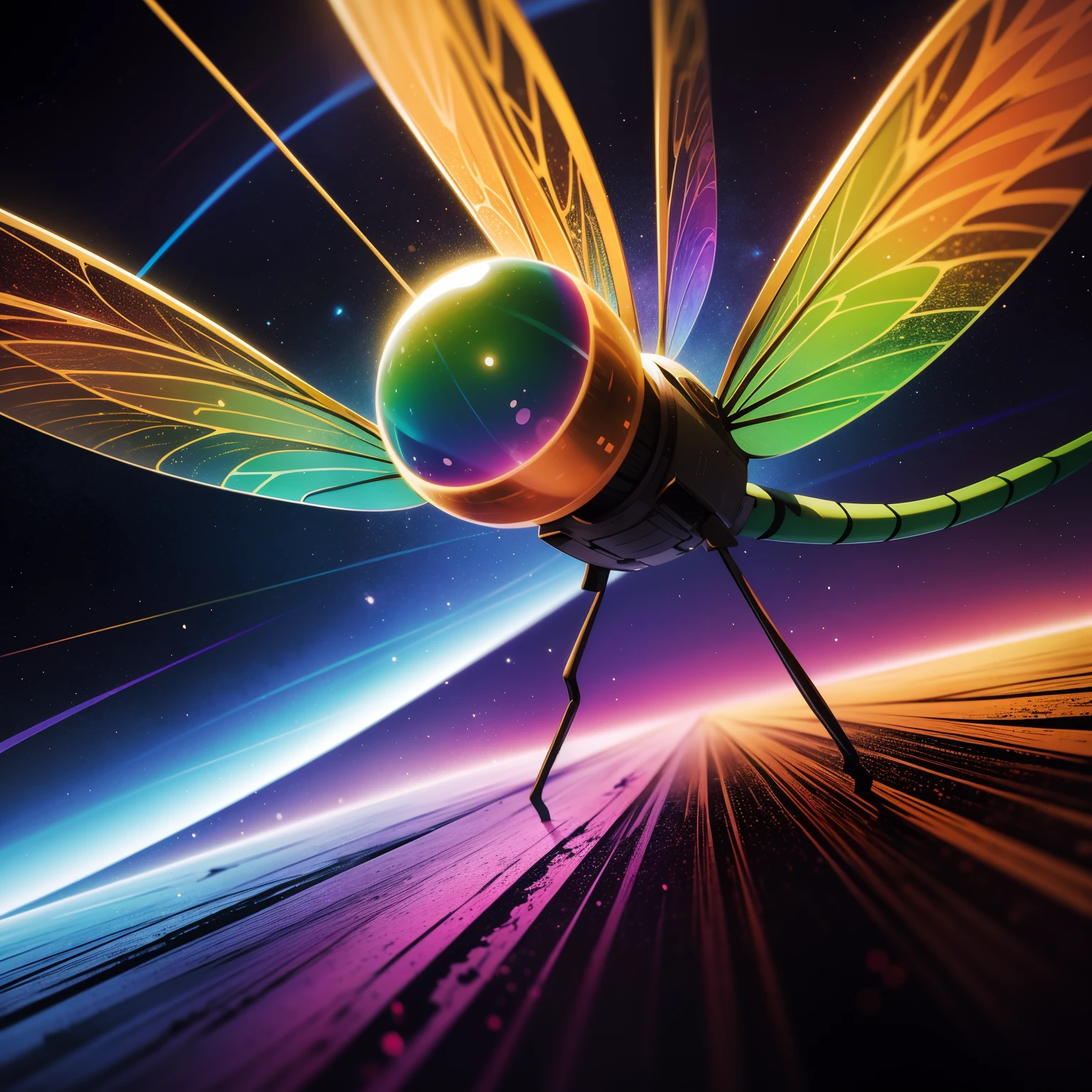 8K, best quality, a dragonfly flying into a wormhole, psychedelic coloring