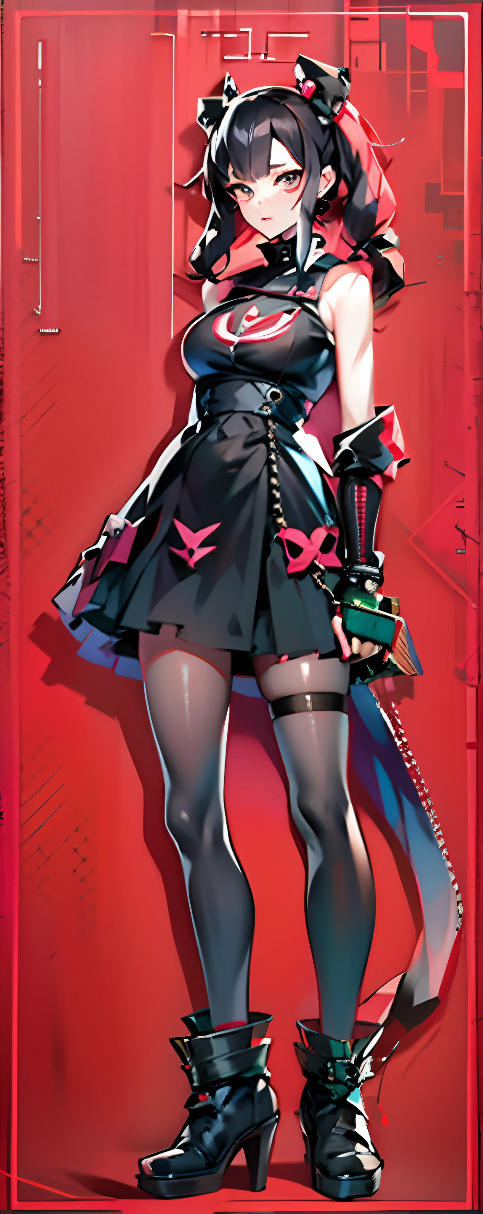 Anime girl wearing black dress，Red and black hair, persona 5 art style wlop, Kushatt Krenz Key Art Women, anya from spy x family, digital art from danganronpa, junko enoshima from danganronpa, Anime girl wearing black dress, persona 5 style, chiaki nanami from danganronpa，details at most，Thick painting style，最好质量，8k