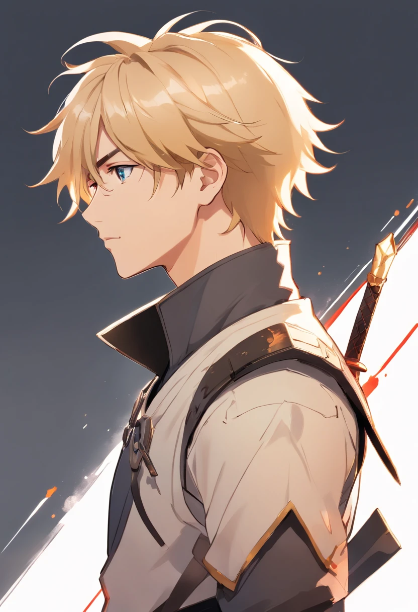 Handsome warrior face profile, Blonde head with full line art, Alfonso Dan using rich black lineart on contrasting white background, facing back