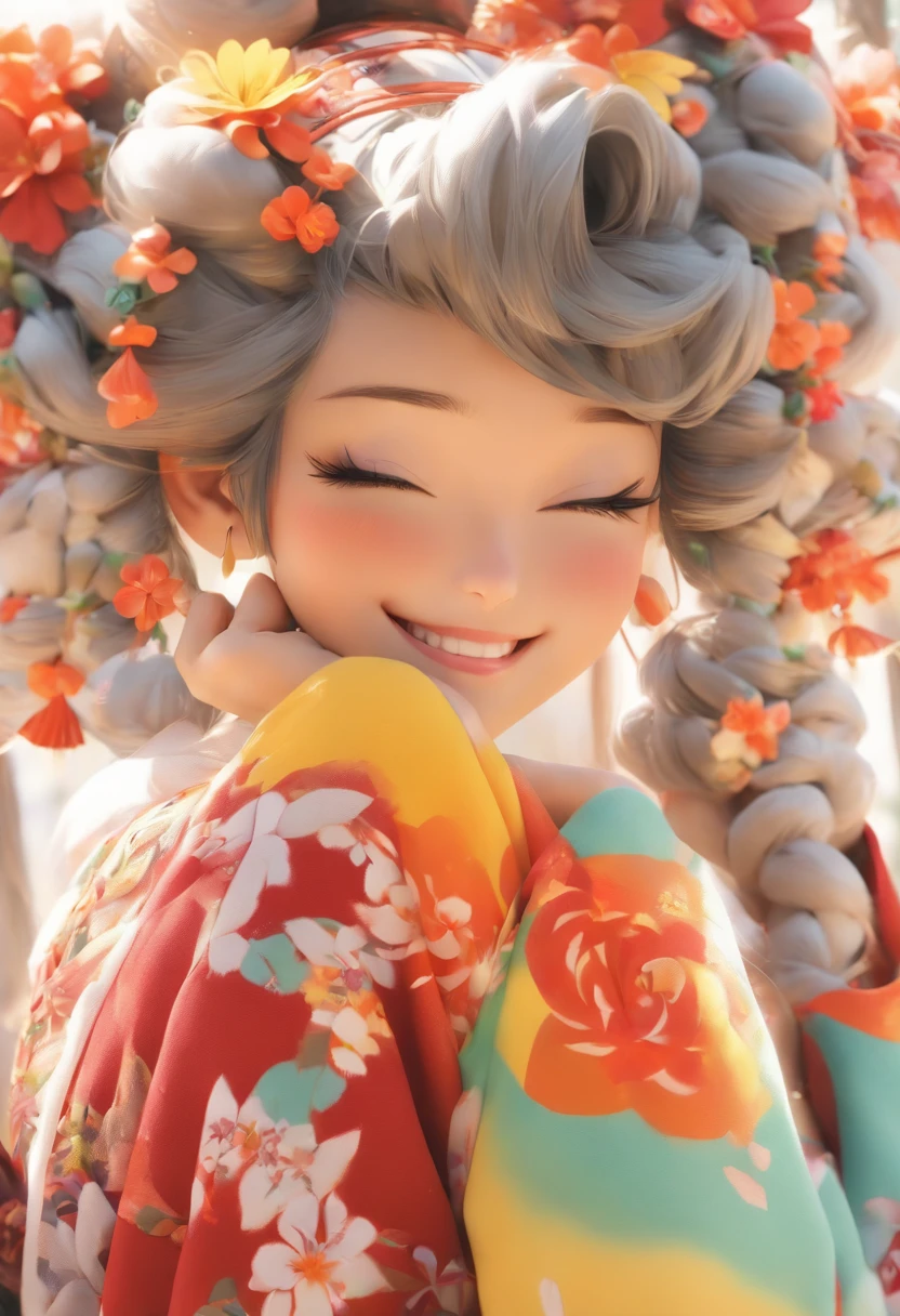 masutepiece, Best Quality,1girl in,(:3:1.3) ,(Close-up Face:1.4),animal ear fluff, Animal ears, Bangs, Black hair, blush, Closed mouth, earrings, with floral pattern, grey eyes, Hair Ornament, hair clips, hands on own cheeks, hands on own face, head rest, Komono, Jewelry, Kimono, Long sleeves, Looking at Viewer, print kimono, Red Nails, Smile, Solo, tassels, Upper body, Wide sleeves,
. Detailed drawings. Vivid colors. High image quality. --S 1000 --AR 4:5 - Rainbow 5