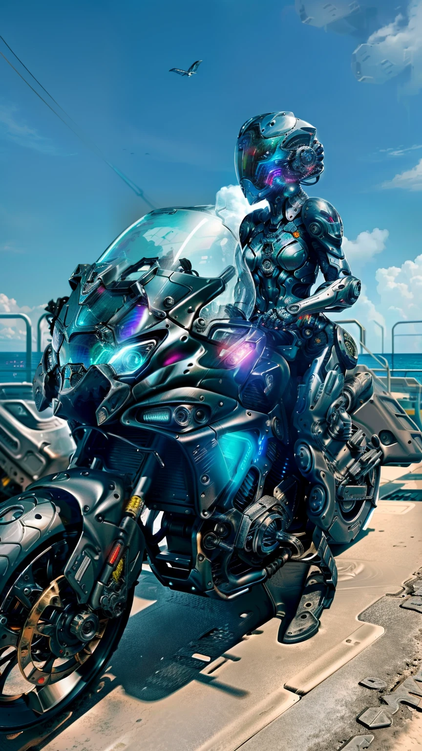 Woman of Marvel Photography, biomech, con casco puesto cyberpunk, Casco detallado, lleva casco de moto futurista, no se ve la cara, intricate design, robot complejo, crecimiento completo, hiperrealista, insane small details, Extremely clean lines, aesthetic cyberpunk, obra maestra presentada en Zbrush Central