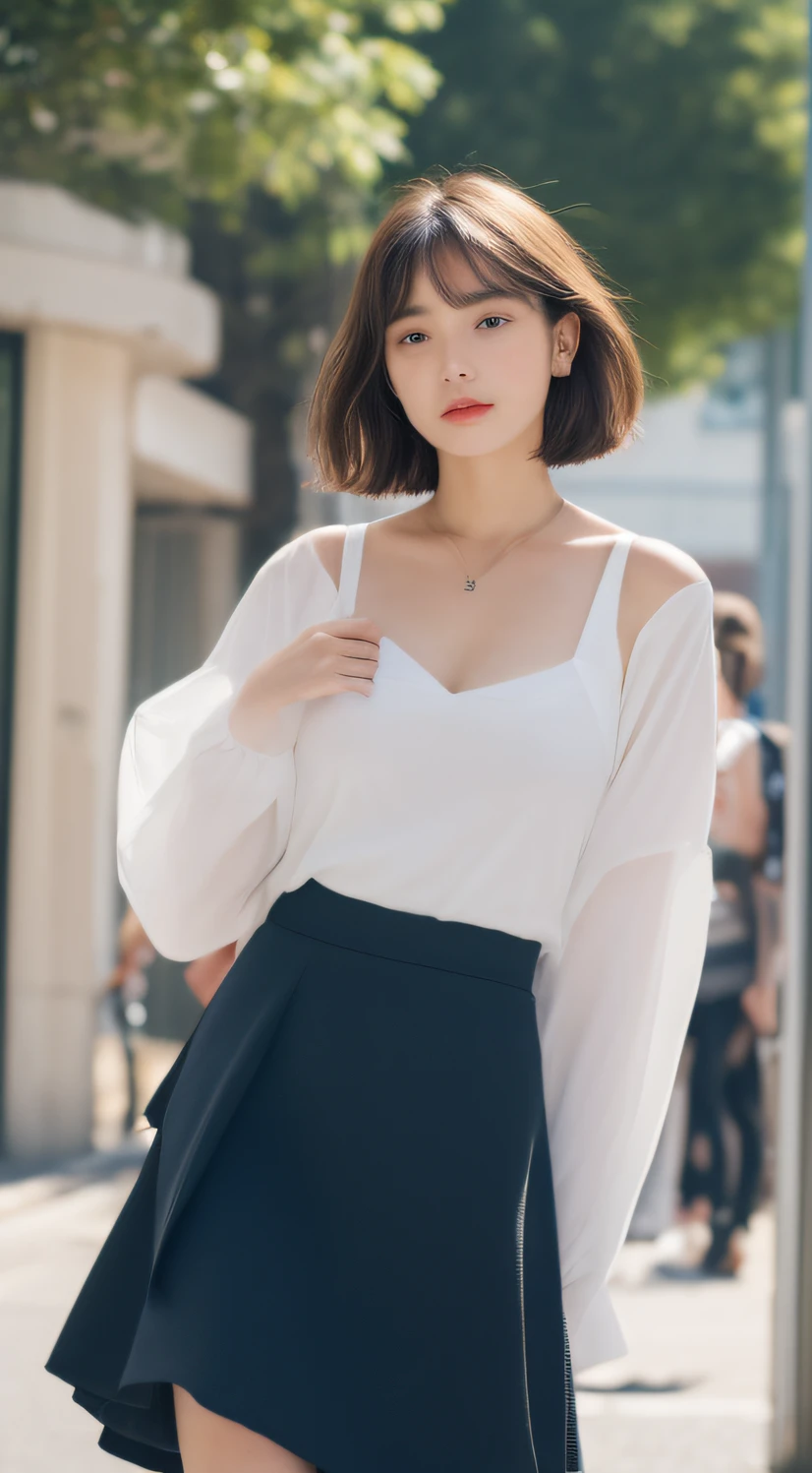 ((top-quality、8K、masterpiece:1.3))、focus:1.2、Perfect Body Beauty:1.4、s ass:1.2、((Layered Haircut、breastsout:1.2))、(Wet clothes:1.1)、(Sateen、street:1.3)、Bandeau Dress:1.1、Highly detailed facial and skin texture、Delicat eyes、二重まぶた、Whitened skin、length hair、Skirt fluttering in the wind