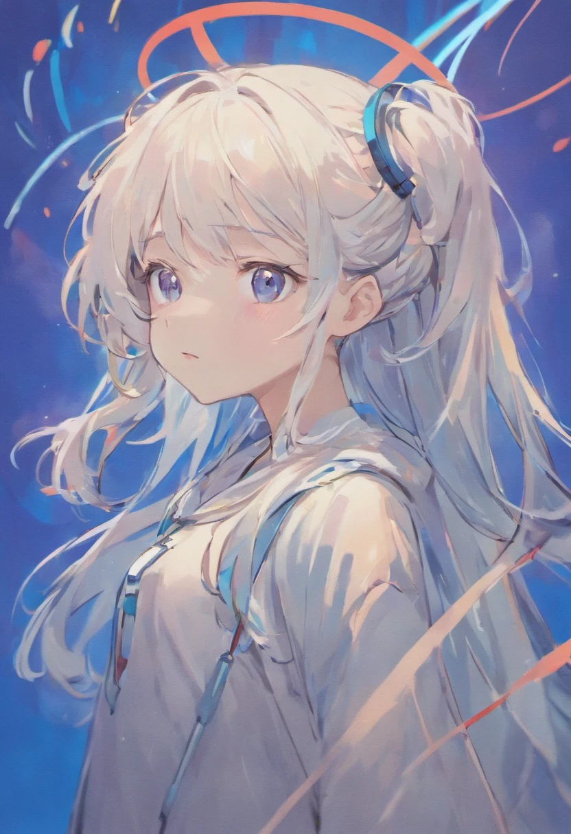 Anime girl with long white hair and headphones in front of blue background, White-haired god, Digital anime art!!, Perfect white haired girl, white haired Cangcang, Girl with white hair, (Anime girl), Smooth anime CG art, Official artwork, Beautiful Anime High School Girls, White-haired, Beautiful anime artwork, Cute anime girl, Anime moe art style, anime best girl