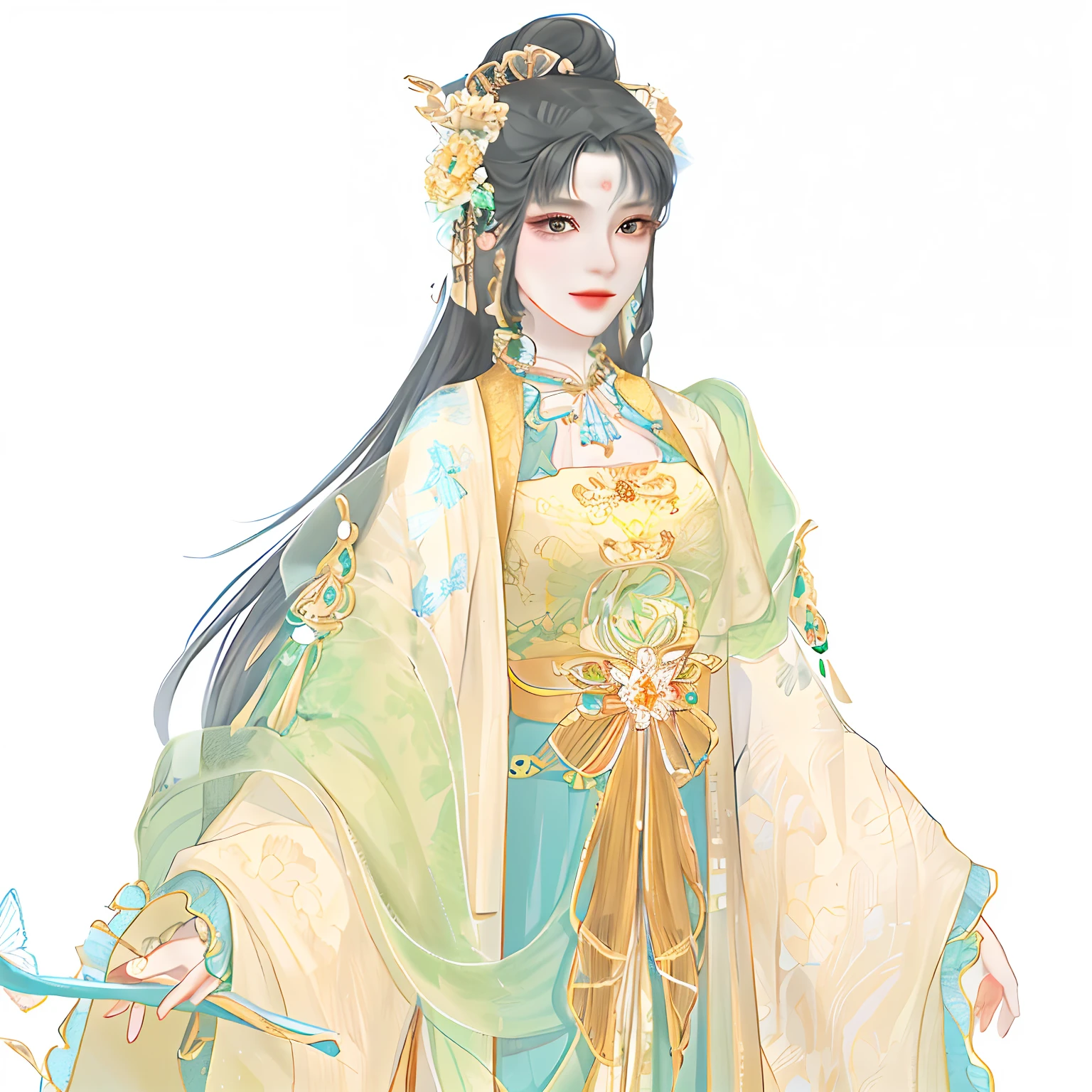 oriental girl,Works of masters,Best picture quality,Higher quality,high detal, 超高分辨率,Anime girl in yellow and green dress holding bow, a beautiful fantasy empress, ((a beautiful fantasy empress)), Princesa chinesa antiga, Palace , A girl in Hanfu, full-body xianxia, Inspired by Lan Ying, Inspired by Qiu Ying, ancient asian dynasty princess, China Princess, an ancient Chinese goddess, chinese empress, Beautiful rendering of the Tang Dynasty