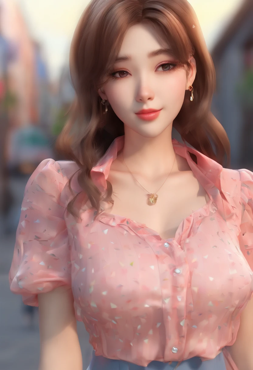 Top quality, 1 real girl, , (Large of breast), (day), Bright, Background blur, Outdoors, (street:0.6), (Hair:1.5), (blouse:1.5), Gorgeous, (Hair float:1.5), Soft light, Wind, sonoko, street