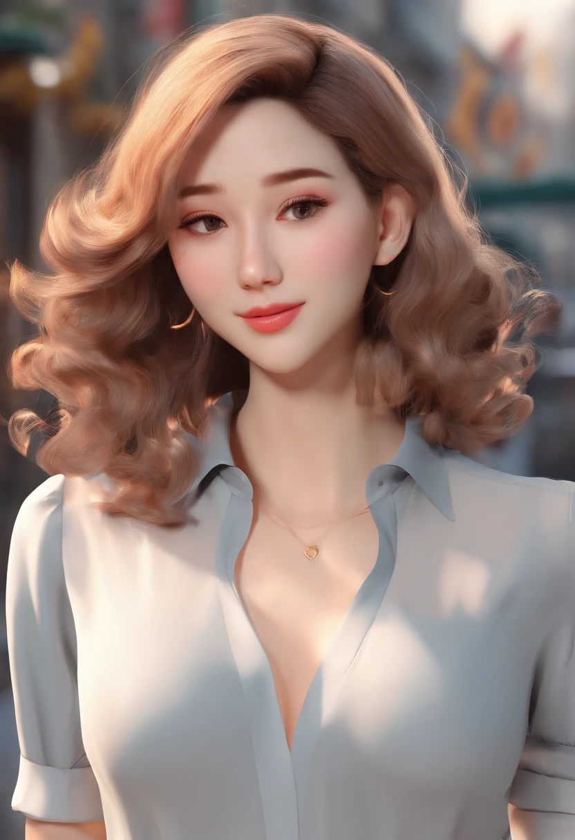 Top quality, 1 real girl, , (Large of breast), (day), Bright, Background blur, Outdoors, (street:0.6), (Hair:1.5), (blouse:1.5), Gorgeous, (Hair float:1.5), Soft light, Wind, sonoko, street