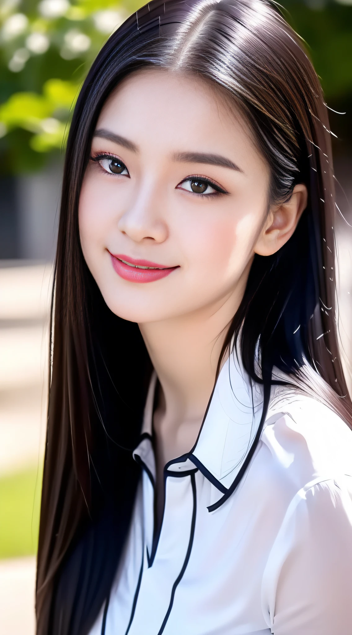 \(8K, RAW photo, Masterpiece:1.2\), \(Realistic, photo-realistic:1.37\), \(ulzang-6500-v1.1\), 1girll, \(Kaziran has large eyes and double eyelids\), \(The facial features are delicate and delicate, Fair skin is rosy, And the cheeks are slightly fat\), \(\(detailed clothes features\)\), Realistic, Roar in the audience, ssmile, (Photo background scenery:1.2), , Black hair, (Slightly chubby),(long whitr hair:1.4),Curvy, Small and beautiful waist, (Sweet smile), hair straight,( Chiffon shirt:1.3) . (Cute girl:1.2), (Mid-chest:1.2),, tee shirt,(Small decoration 0.8),(on cheongsam)