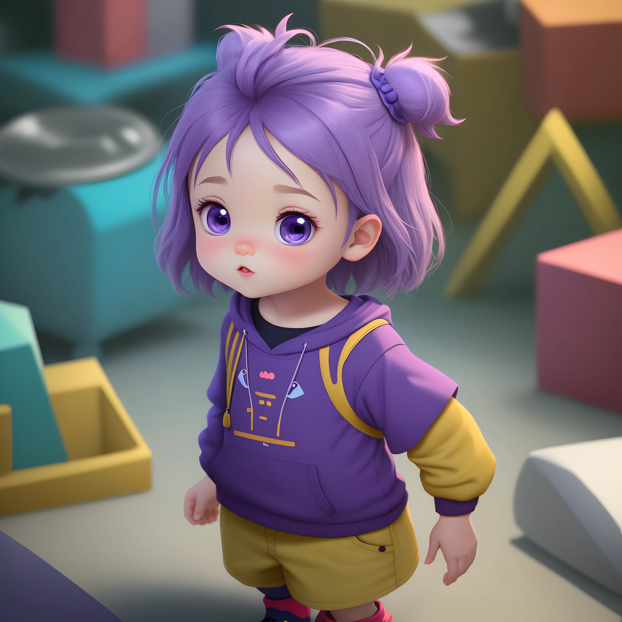 Blue purple c4d cartoon image cute kid