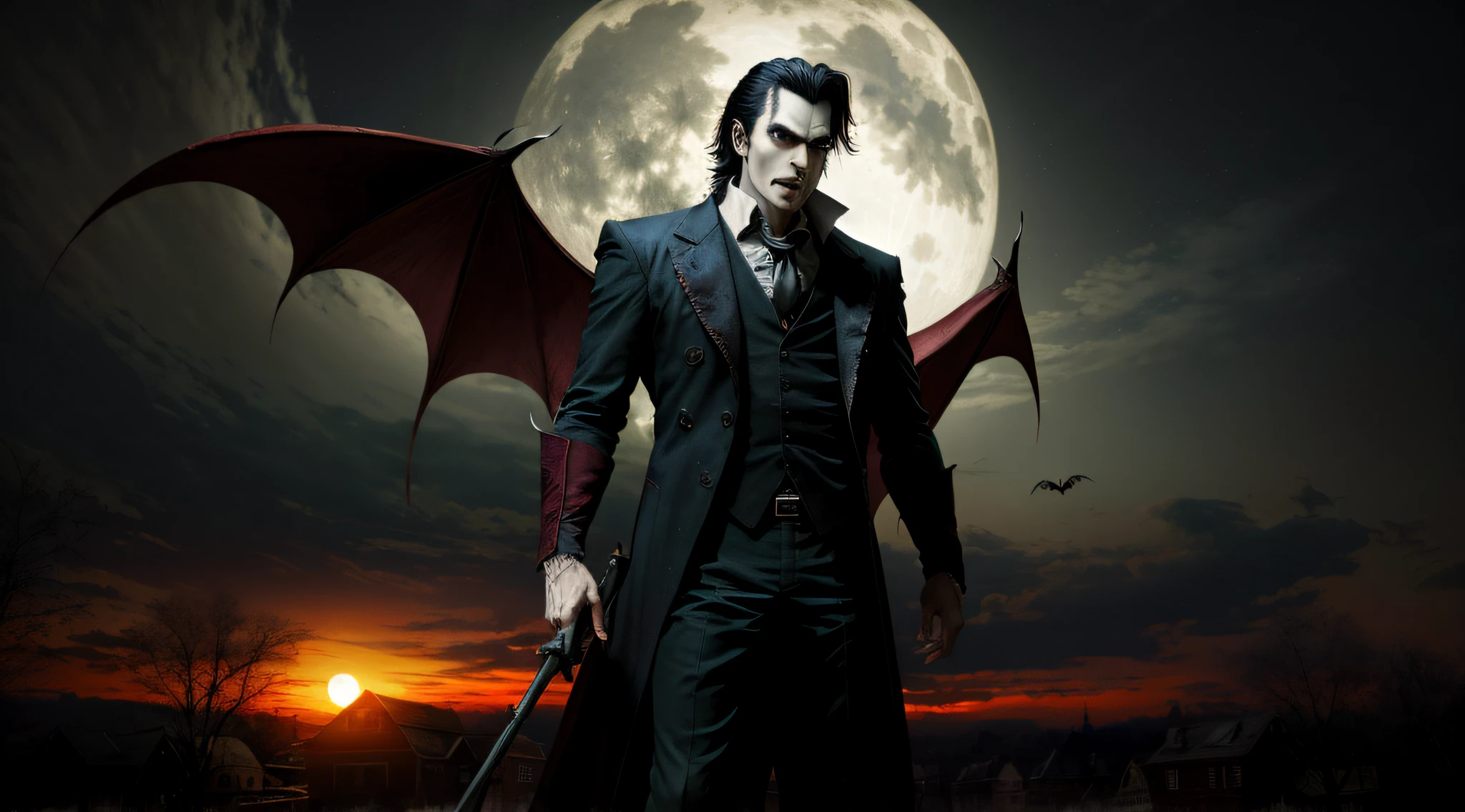 A vampire stalks the night，the night，8k，（（tmasterpiece）），HDR，highly  detailed，professinal