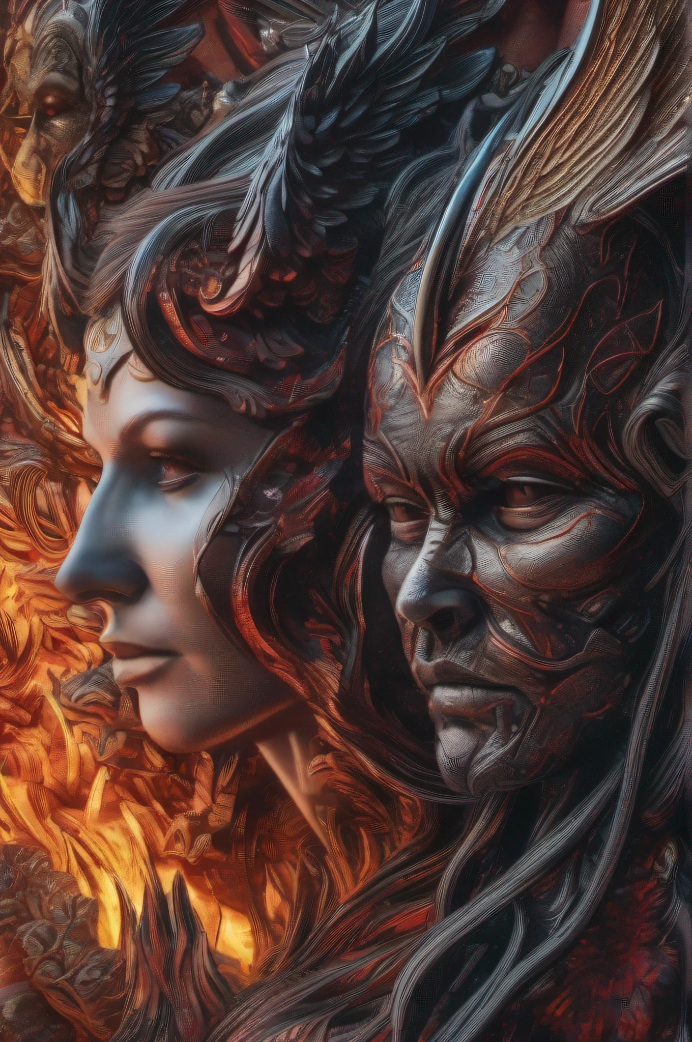 Lúcifer with blue eyes in the fire with his hand on his face, fire eyes, fire hot stare, fire-yellow-eyes, fire tear, with fire powers, fire clings to his skin, hot orange eyes, scary sharp fire, this character has cryokinesis, amazingly epic visuals, beautiful photorealistic imagery, emma watson as the queen of fire, 10k quality