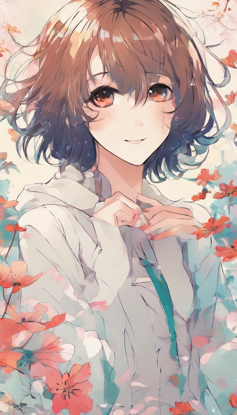 A girl with short hair，ssmile