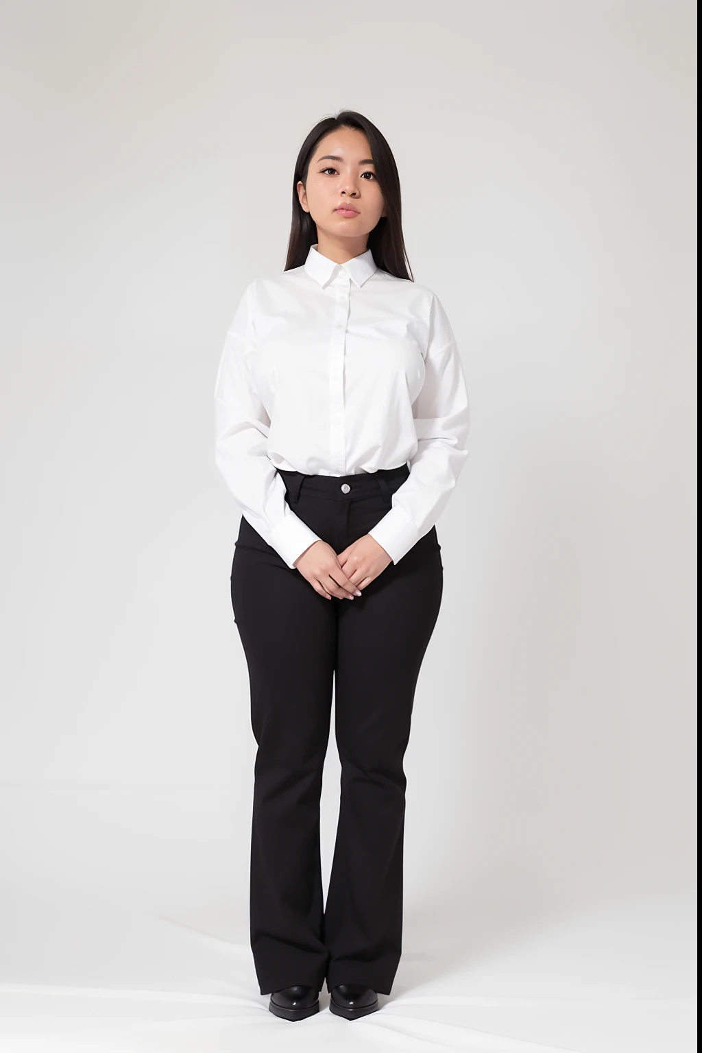 a woman in a white shirt and black pants posing for a picture, full body photograph, full body photgraph, portrait full body, frontal pose, full body picture, full-body-shot, centered full body shot, full - body - front - shot, full body and head shot, full body photogenic shot, mid body portrait, full body portrait shot