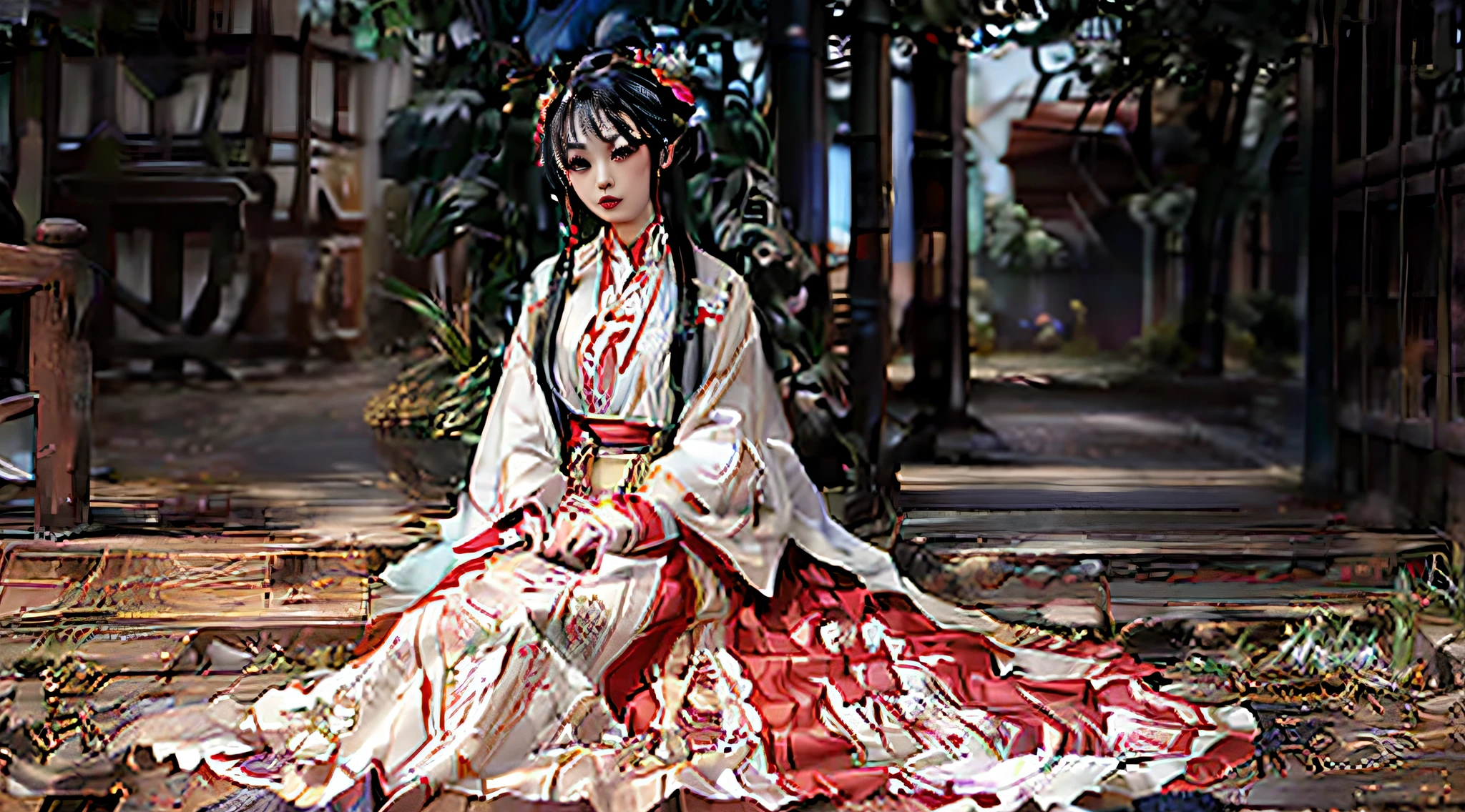 Anime girl with long hair and red dress in front of the building, a beautiful anime portrait, White-haired god, Guweiz in Pixiv ArtStation, Detailed digital anime art, Guweiz on ArtStation Pixiv, detailed portrait of an anime girl, trending on artstation pixiv, Stunning anime face portrait, Palace , A girl in Hanfu