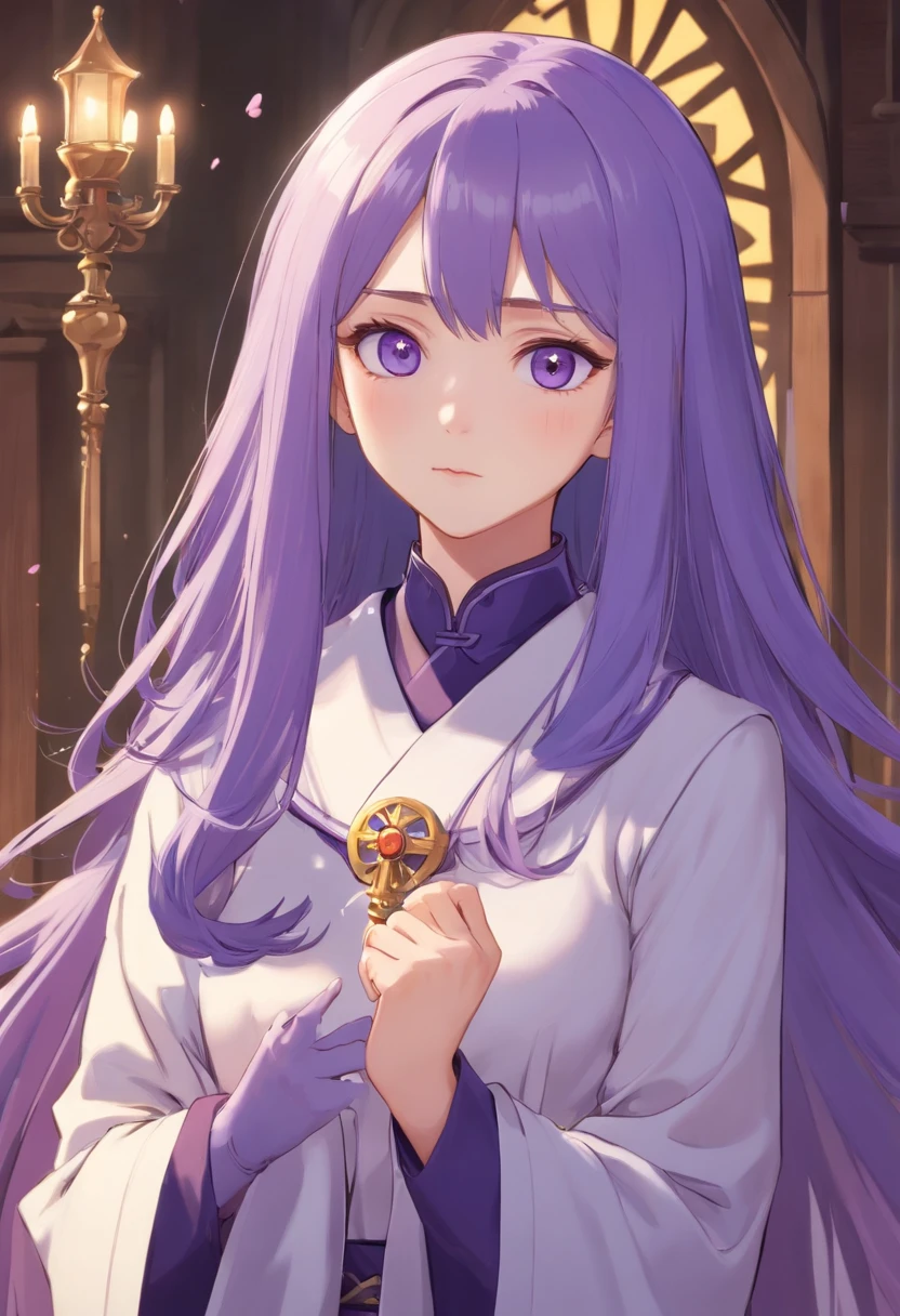 best qualtiy,超高分辨率,1girl,Female clergy,Clergy attire,lewd nun,Nun costumes,adolable,Black and white clothes,(Kpop idol),(aegyo sal:1),(Gorgeous Hair in Long Purple:1),(blue colored eyes),It looks like in front of the audience,The whole body of the character,facing the front there,highly detailed exquisite fanart, Great character design,anatomy correct,highly detailed character,Stiletto heels,Bare legs,Western-style magic,Religious atmosphere