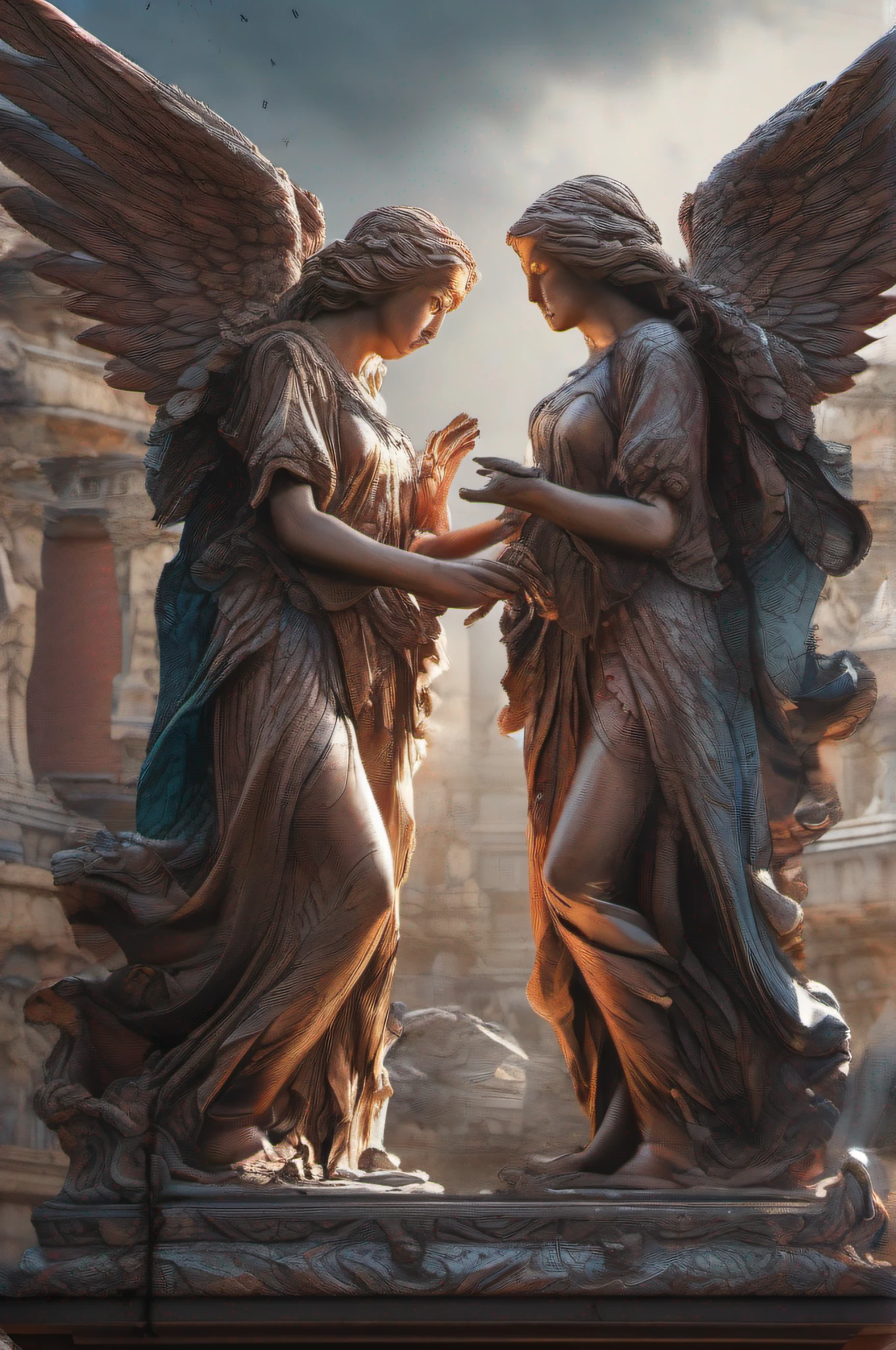 angel and demon, ultra hd, realistic, vivid colors, highly detailed, UHD drawing, pen and ink, perfect composition, beautiful detailed intricate insanely detailed octane render trending on artstation, 8k artistic photography, photorealistic concept art, soft natural volumetric cinematic perfect light