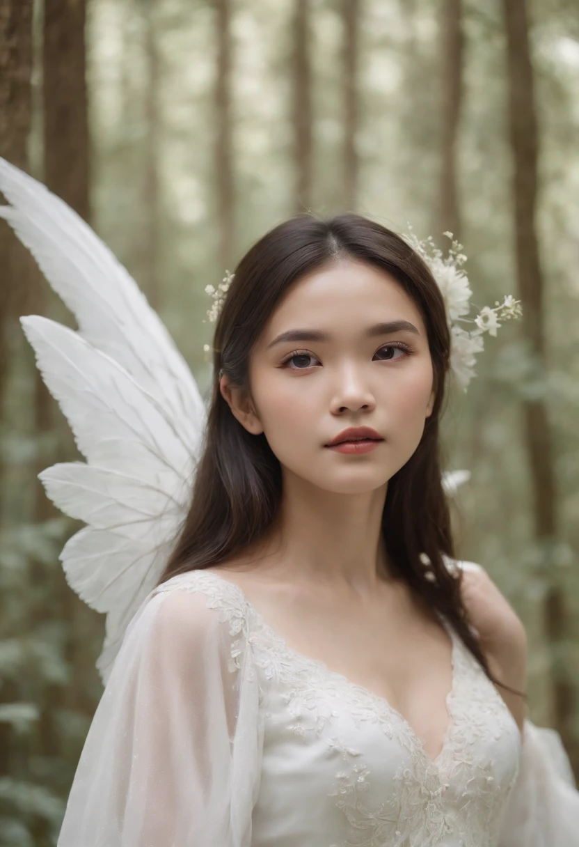 AsteriaVK, vietnamese girl, angel, forest, fairy, white suite,