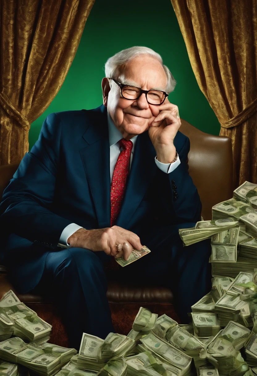 warren buffet with a cigar in a mount of money