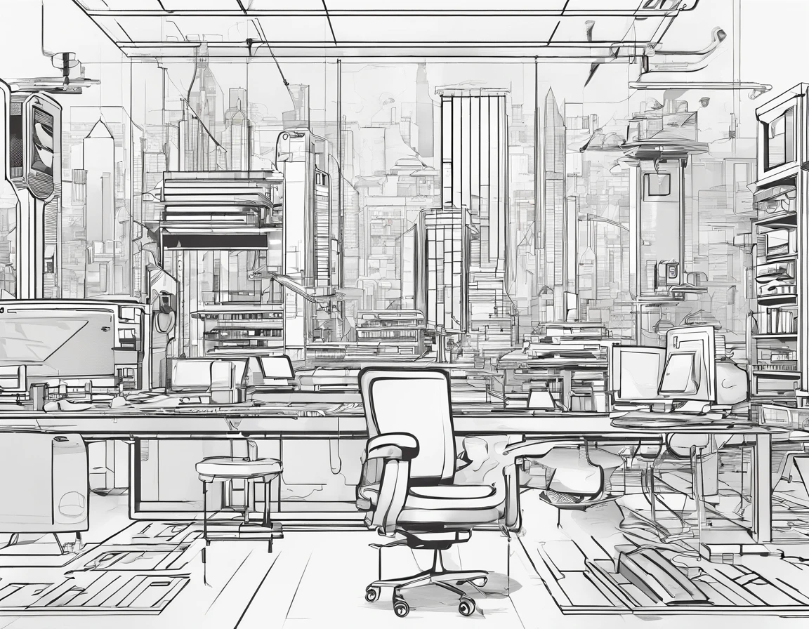 ・ A cyberpunk man with a cartoon touch in the middle、Make the most of the margins of the screen to place cyberpunk and other items reminiscent of a technical high school。Make each line clear so that it is easy to clear later
・ Color is black and white grayscale、In a cartoonish style to clarify the lines