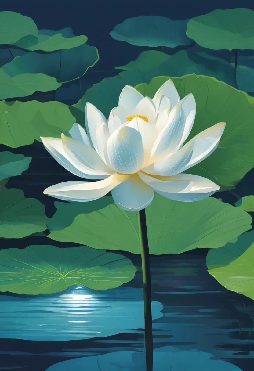 Flat illustration style,Temperate the heat,Summer colors,Blue, green, white,There is dew on one lotus leaf,Business posters