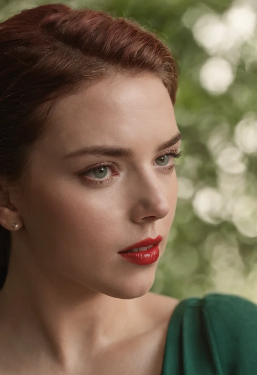 rapariga ucraniana parecida com scarlet johansson, loira, olhos verdes, baton vermelho, suada, chocker