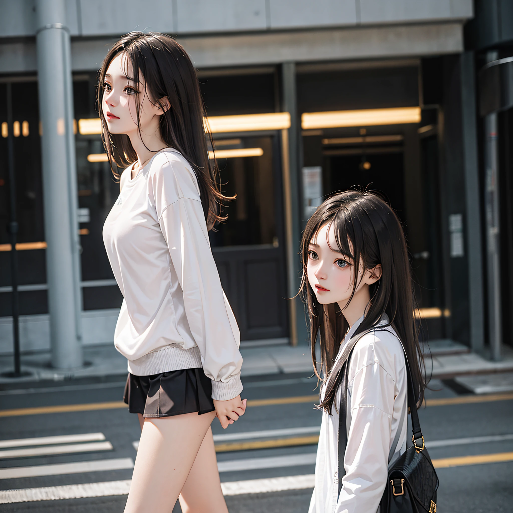 (High definition, good image quality) thin body high-value high school girl, brown pupils, sad face, black hair, walking alone through the school street corner, presenting a hazy and blurry beauty, moderate tolerance of light, delicate texture, pure student atmosphere, lively playground, sweet fragrance, reflecting crisp laughter, the earthy smell after the rain can not hide the loneliness and boredom in the heart.