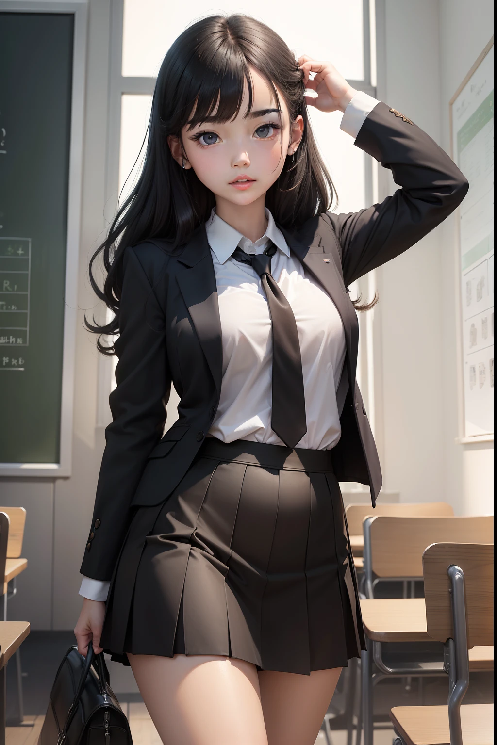 (Masterpiece,newest,Exceptional:1.2),1girll,Black school uniform,Classroom,