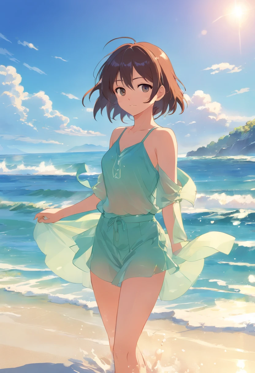 Itadori Yuuji de cueca transparente na praia